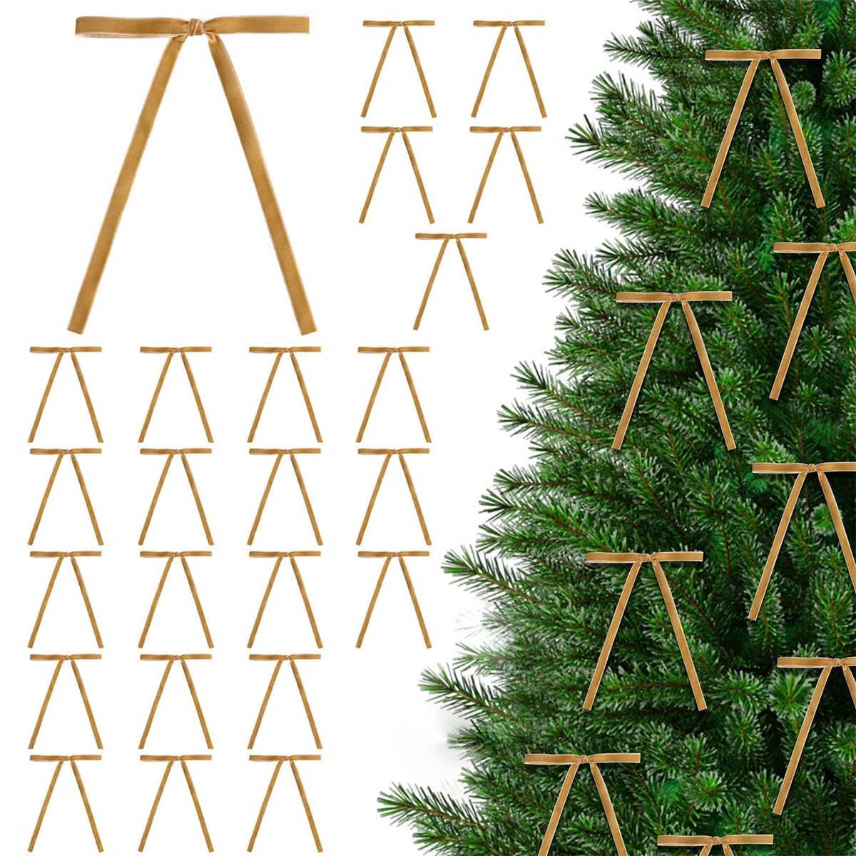 48 fiocchi natalizi in velluto per alberi di Natale, fiocchi natalizi in velluto da 13 x 18 cm con laccio, fiocchi vintage per alberi di Natale, fiocchi in nastro di velluto, ghirlande rustiche per p