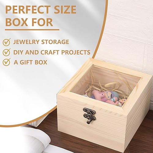 Miniatura 4 de Caja de regalo de madera vintage con tapa de vidrio transparente, caja de recuerdo rústica para joyas, recuerdos de fiesta, manualidades,