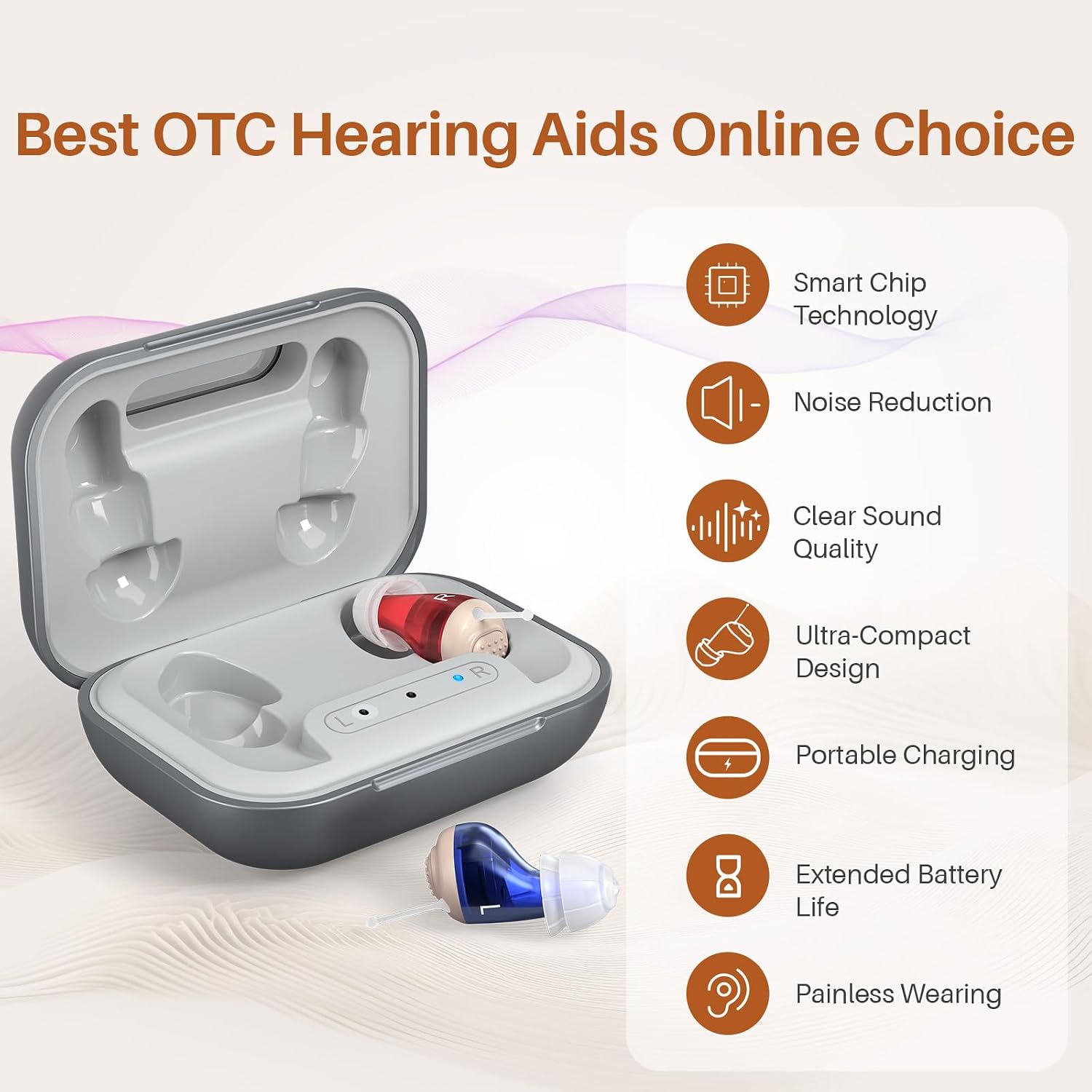 Hearing Aids for Seniors, Rechargeable OTC Hearing Aids for Adults with Charging Case, 80-Hour Battery Life, Super-Mini Invisible Design, Advanced Noise Reduction Technology (Grey)