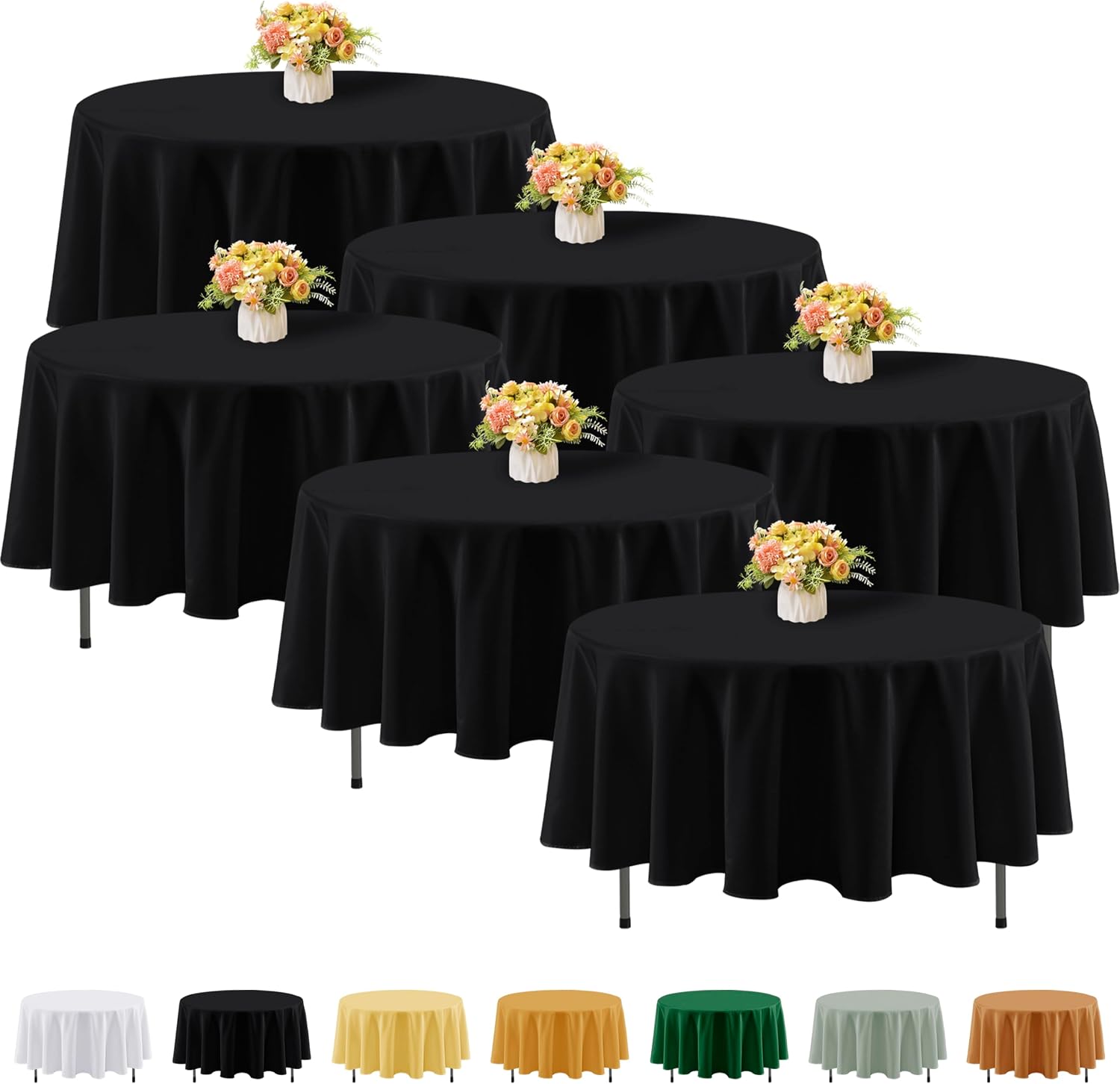  6 Pack Black Round Tablecloths - 90 Inches in Diameter thumbnail