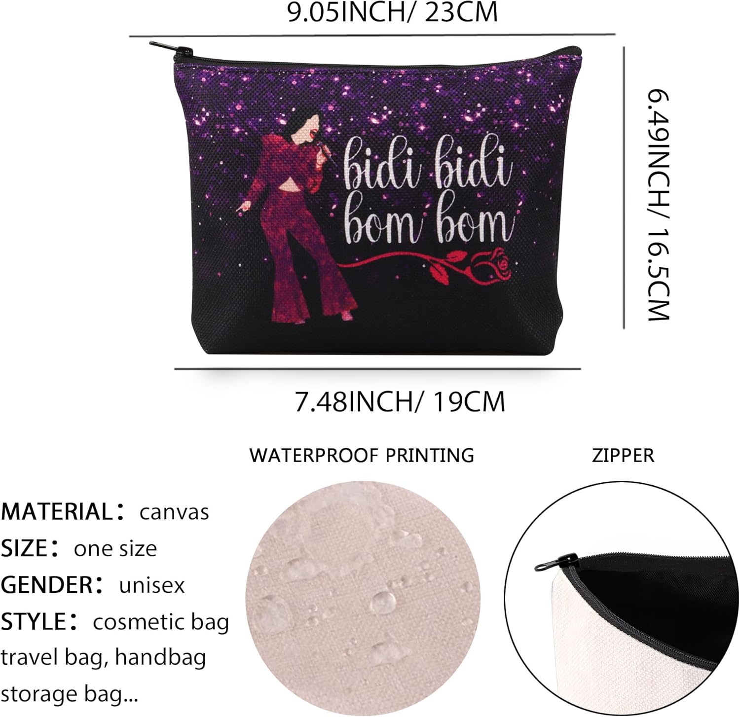 XYANFA Singer Makeup Bag Bidibidi BomBom Latin Dance Lyric Gift Singer Fans Zipper Pouch Purse Crossbody Bag - Image 6
