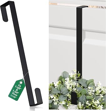 15" Reversible Wreath Hanger for Front Door, Fits Most Doors up to 1-3/4", Heavy Duty Steel Over The Door Hooks Hold up to 80 LBS for Spring & Easter Wreaths, Seasonal Door Decor Black 1 Pack
