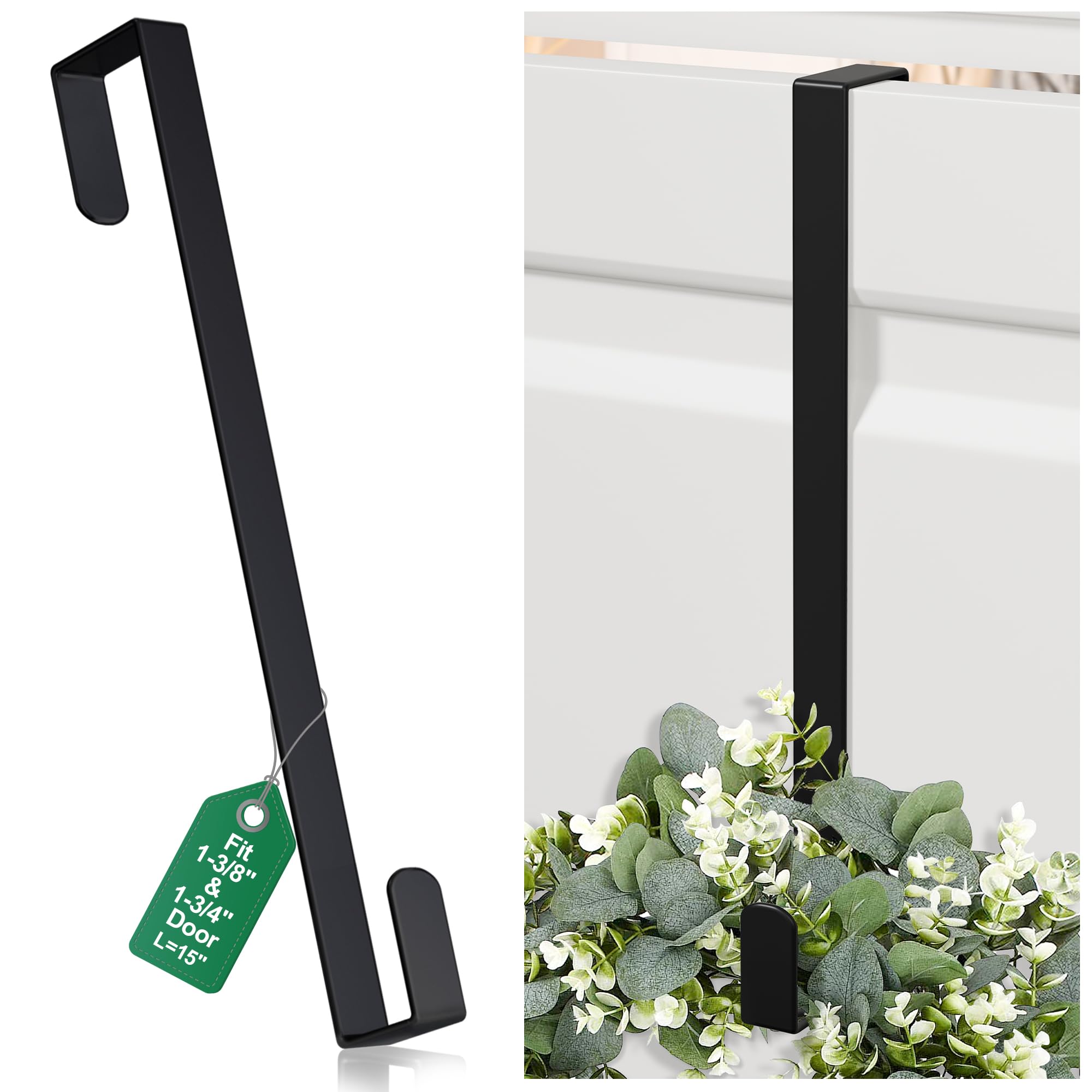 15" Reversible Wreath Hanger for Front Door, Fits Most Doors up to 1-3/4"