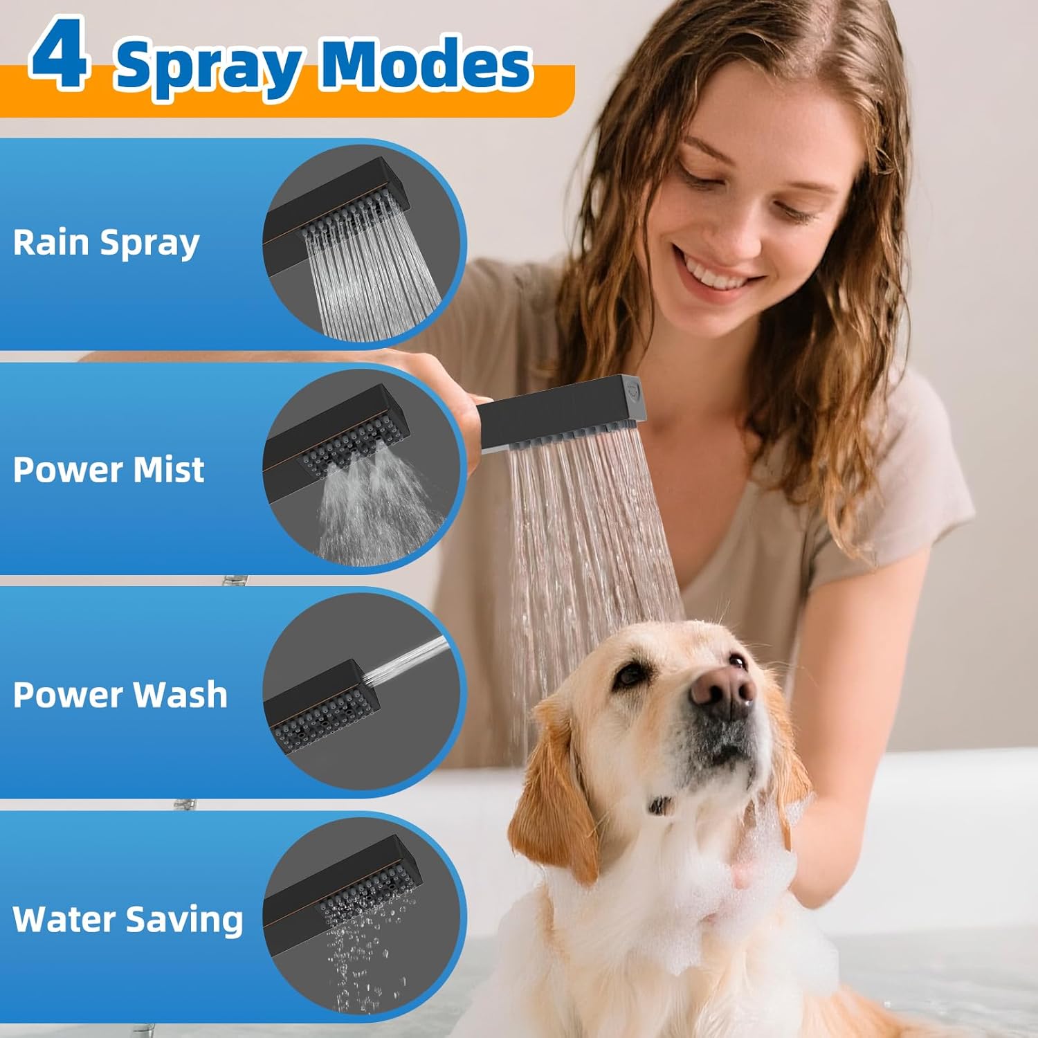 Hibbent All Metal Dog Sprayer Attachment Set, Stainless Steel Pet Shower Sprayer for Dog Washing and Bathing, 4 Sprays Handheld with Pause Mode, Brass Shower Diverter, 119" Hose, Oil-rubbed Bronze