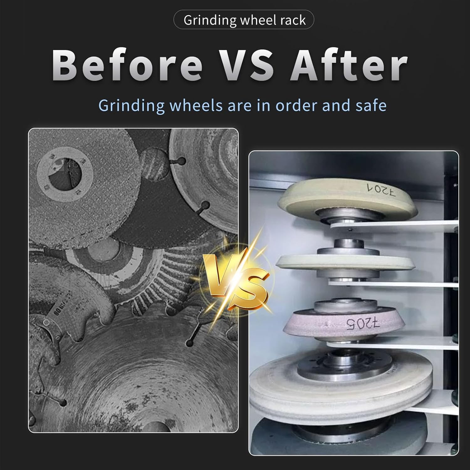 CNC Corner Cabinet with Grinding Wheel Storage Rack,Wheel Rack Organizer Cabinet Angle Grinder Disc Holder for ≤400mm Wheels