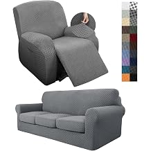 YEMYHOM 4 Pieces Couch Covers + 4 Pieces Recliner Covers Light Gray