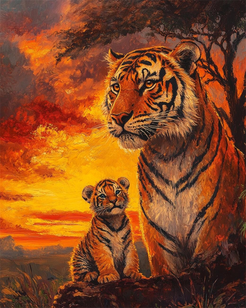 RKFLGEW DIY Seed Bead Embroidery Kits Two Tigers 30x40cm