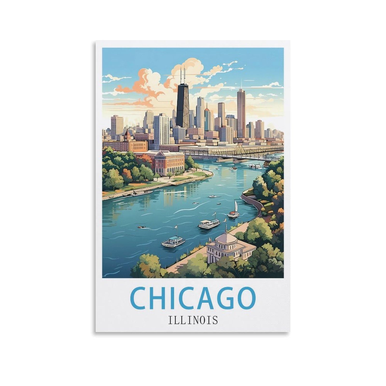 EZMLFA DIY Paint by Numbers for Adults Canvas，Chicago Illinois Exquisite Oil Painting by Numbers Kits for Beginners 50x60CM