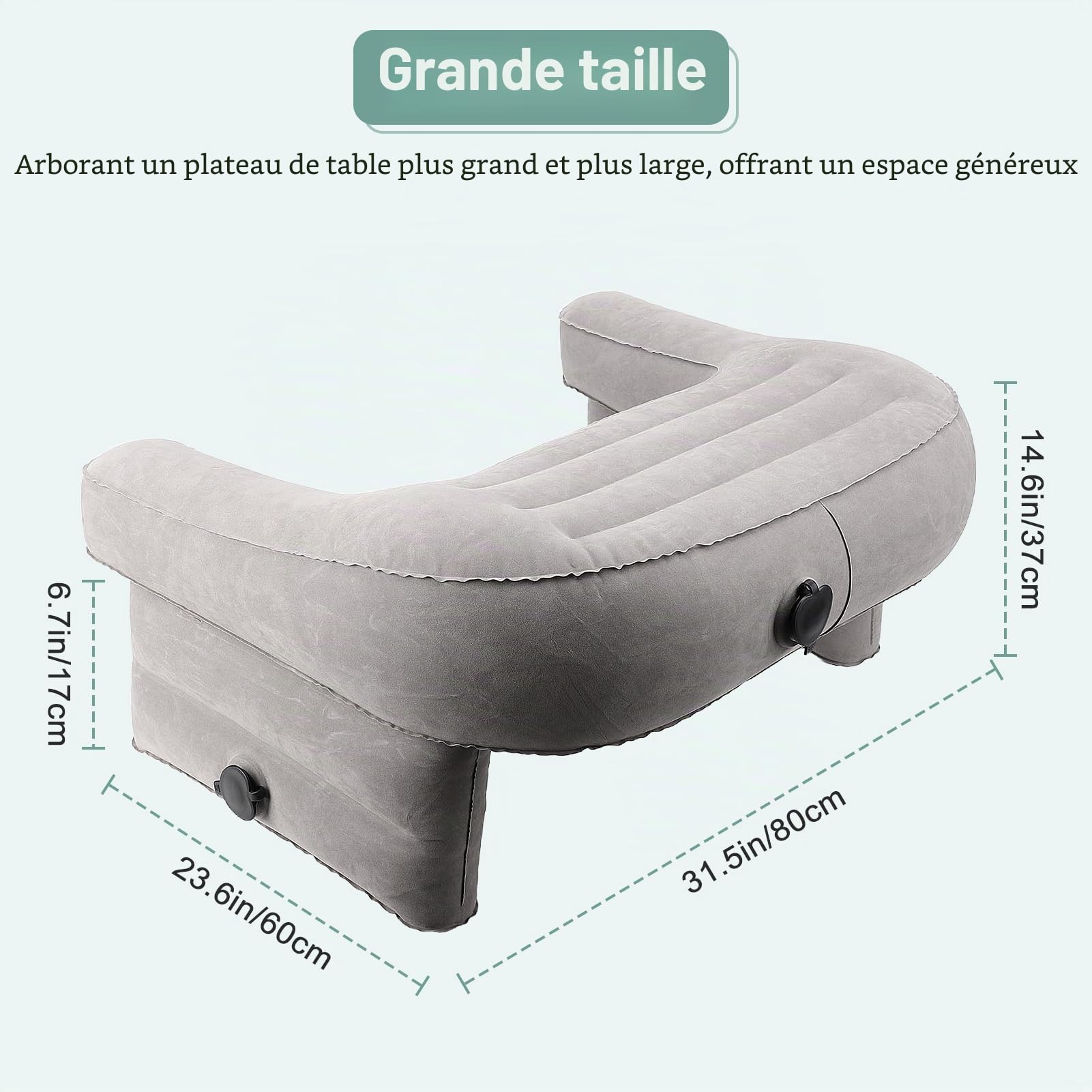 Wakects Oreiller de Lecture Gonflable, Oreiller de Bureau en PVC, Grand Oreiller de Jeu pour Genoux, Floquée, Oreiller Doux pour Accoudoir D'ordinateur Portable avec 3 Trous