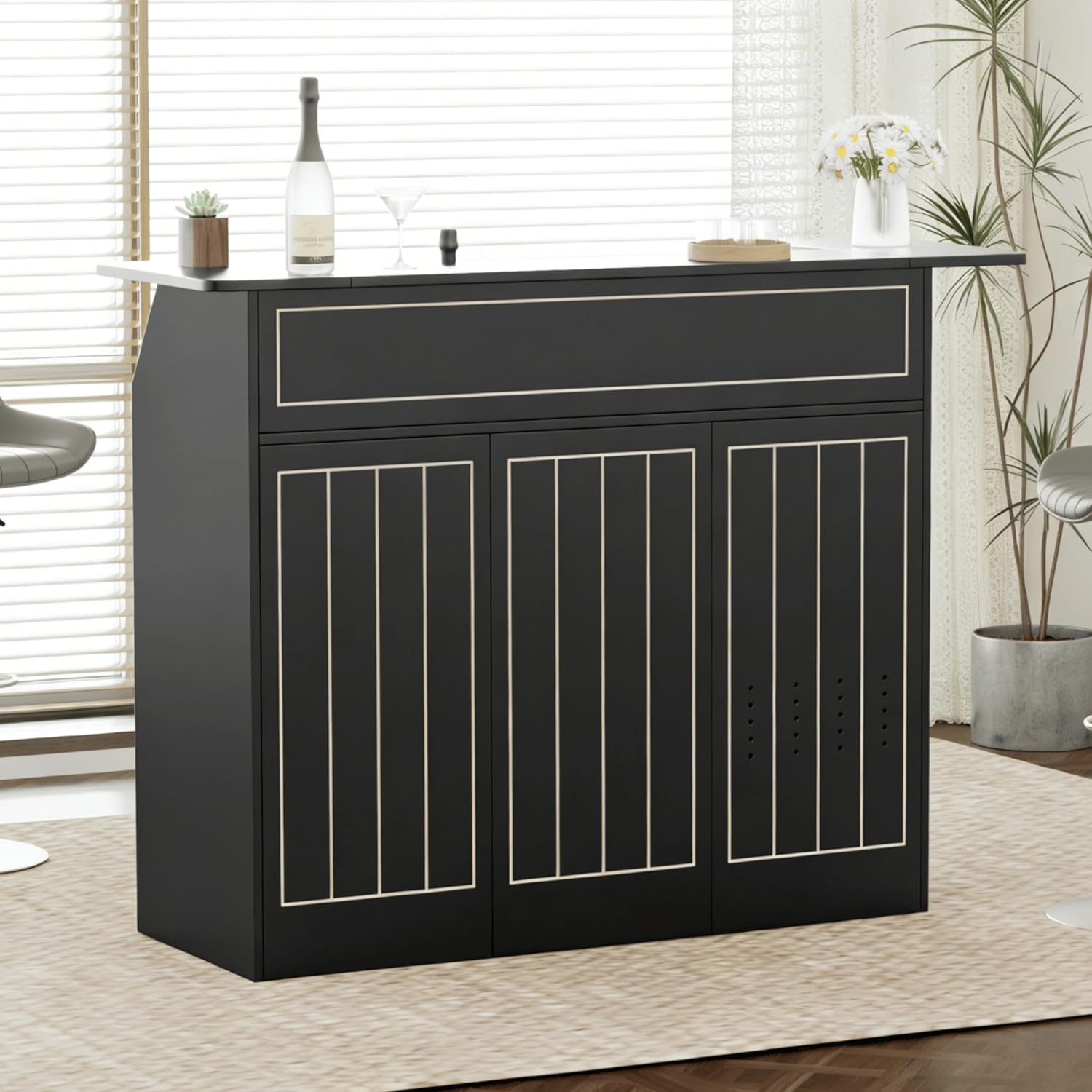 Home Bar Cabinet with Mini Fridge Space, Liquor Bar Cabinet for Home with Storage Shelves, Wine Glasses Holder, Power Outlet, Mini Fridge Cabinet with Storage, Wine Bar Cabinet for Living Room