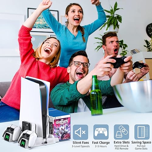 Miniatura 7 de OIVO Soporte PS5 con estación de enfriamiento y estación de carga para controlador PS5 para consola Playstation 5Edición digital, soporte de