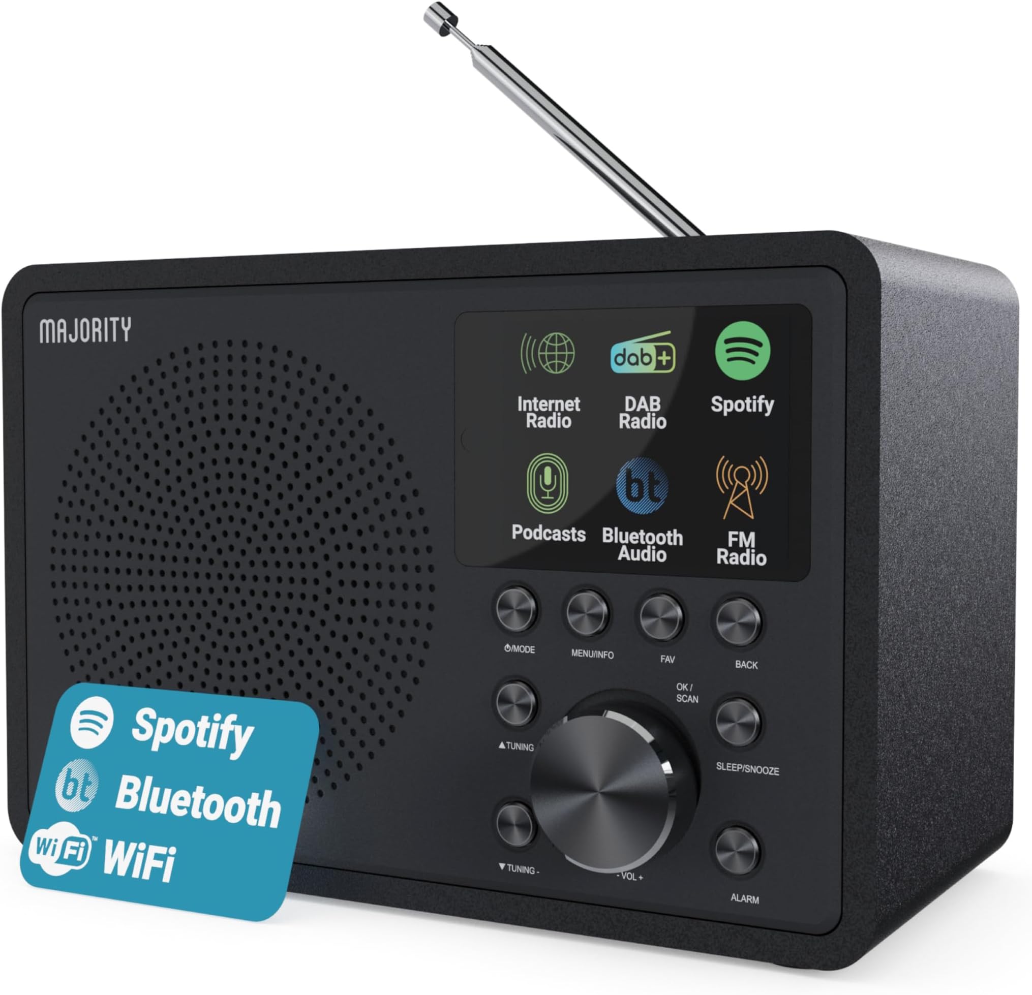 MAJORITY Internet Radio for Home with WiFi and AM/FM | DSP Speaker Perfect for Bedroom, Kitchen, and Living Room Use | FM, Spotify Connect, Multi-Alarm, Frontier Oktiv App Control | Touro