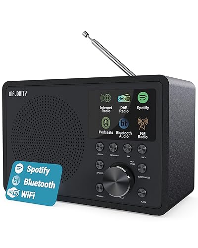 Internet Radio for Home with WiFi and FM | DSP Speaker Perfect for Bedroom, Kitchen, and Living Room Use | FM, Spotify Connect, Multi-Alarm, Frontier Oktiv App Control | Majority Touro