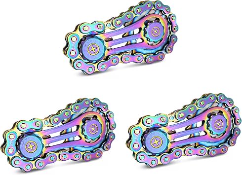 3-Pack Bike Chain Fidget Toy Metal Fidget Spinner, Cool Stuff Rainbow
