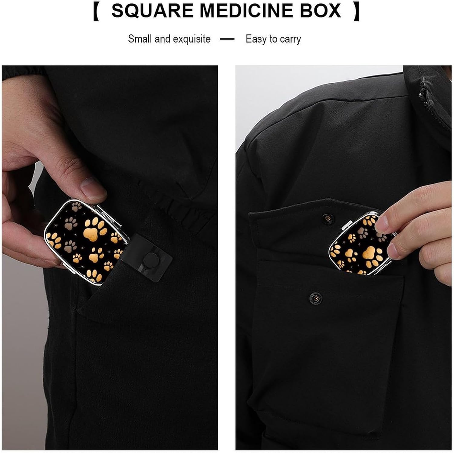 Dog Paw Print Pill Box Small Pill Organizer with 2 Compartments and Mirror Portable Travel Metal Pillcase for Pocket Or Purse, Privacy-Protecting Medicine Box image 5