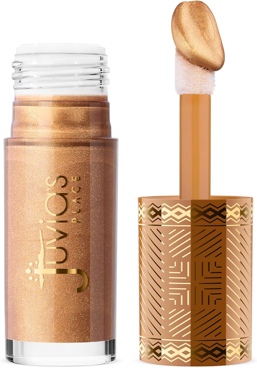 Juvia's Place Nubian Glow Luminizador líquido - Resaltador radiante para rostro y cuerpo, brillo edificable, tonos versátiles para todos los tonos de piel, resaltado líquido de larga duración - Nubian Gleam, 0.27 fl oz