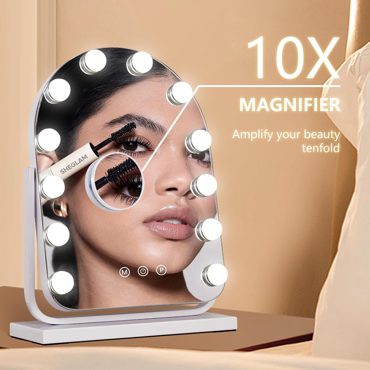 Makeup Mirror with Lights-3 Modes,Smart Touch Control,Detachable 10X Magnification,15.7"×11.8" Hollywood Vanity,360° Rotation （White）