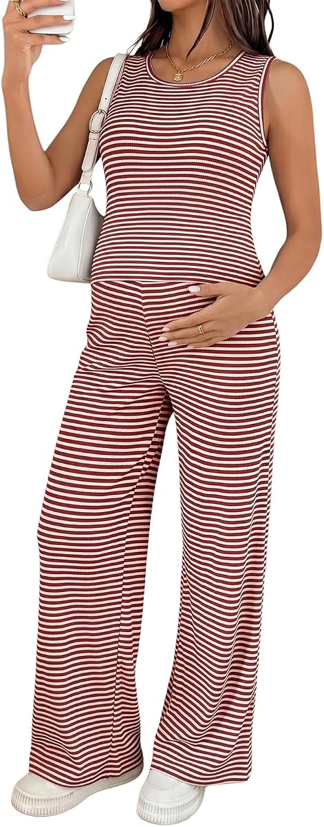 BLENCOT Ropa de maternidad Conjuntos sin mangas a rayas Trajes casuales de 2 piezas