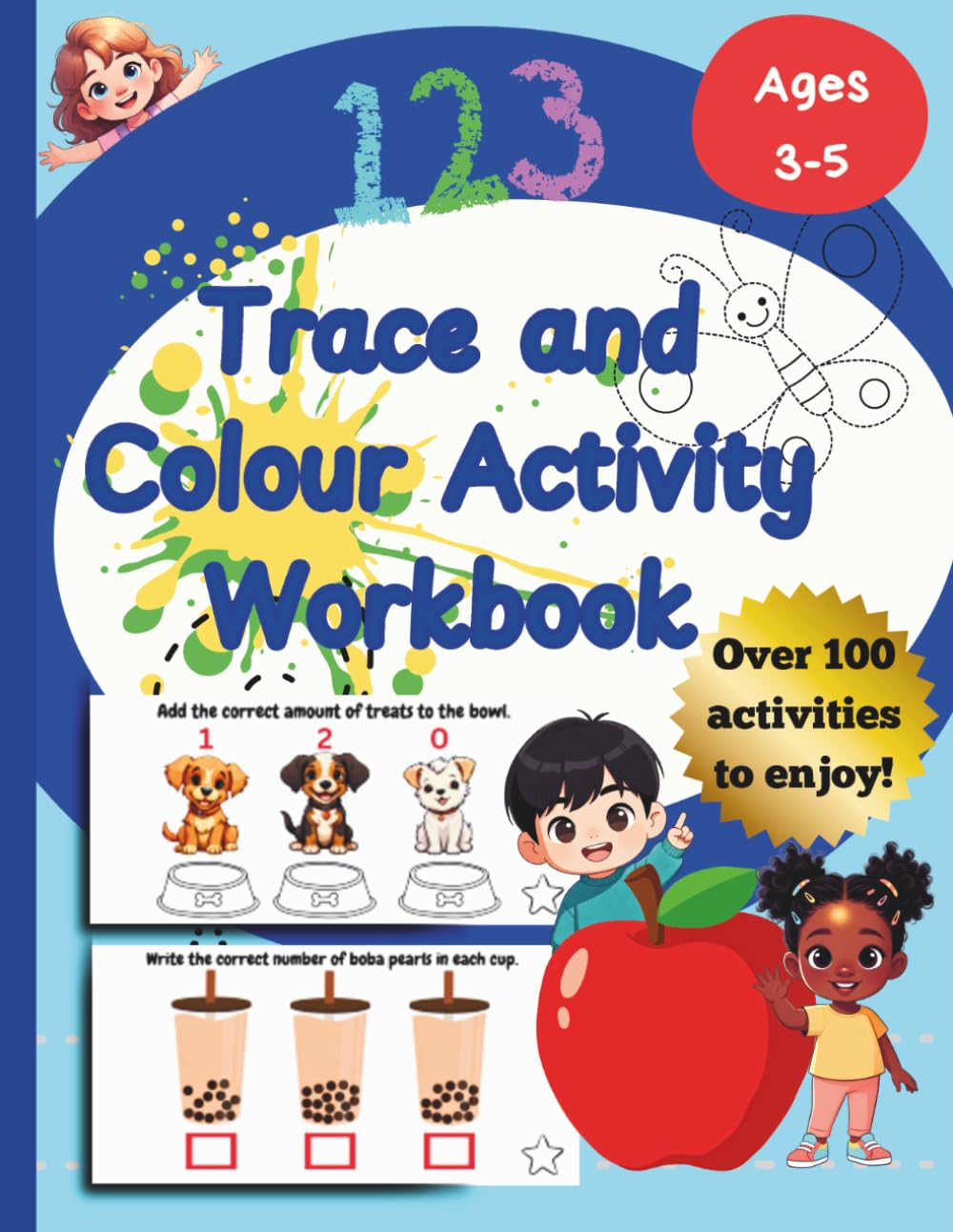 123 Trace And Colour Activity Book: Preschool learning resource for number tracing with counting activities and colouring pages for numbers 1-20.