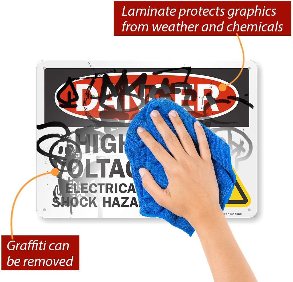 SmartSign - S-6196-AL-14 "Danger - High Voltage, Electrical Shock Hazard" Sign | 10" x 14" Aluminum Black/Red on White