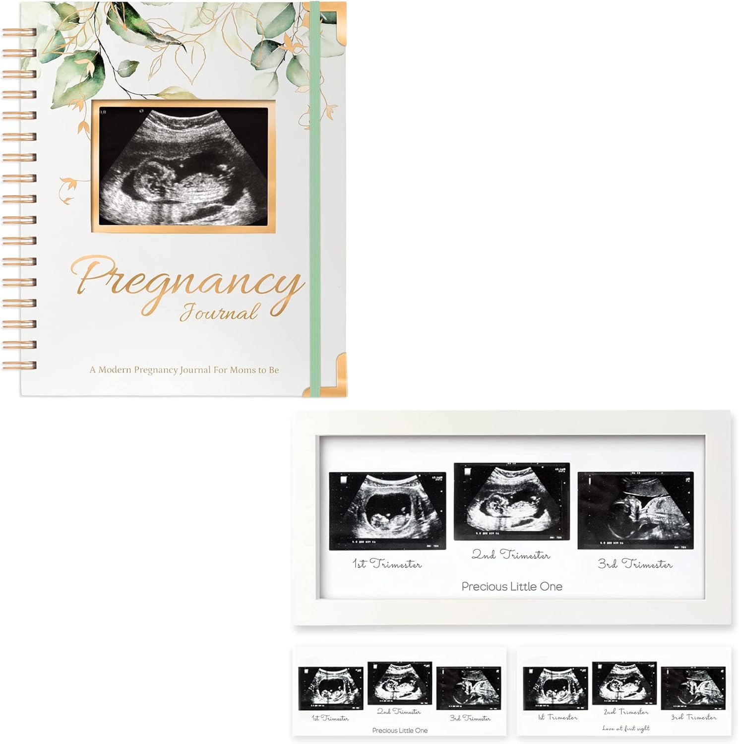 KeaBabies Inspire: Pregnancy Journal Memory Book and Sonogram Picture Frame - 90 Pages Hardcover Pregnancy Book - Trio Ultrasound Picture Frames For Mom To Be Gift - Pregnancy Planner
