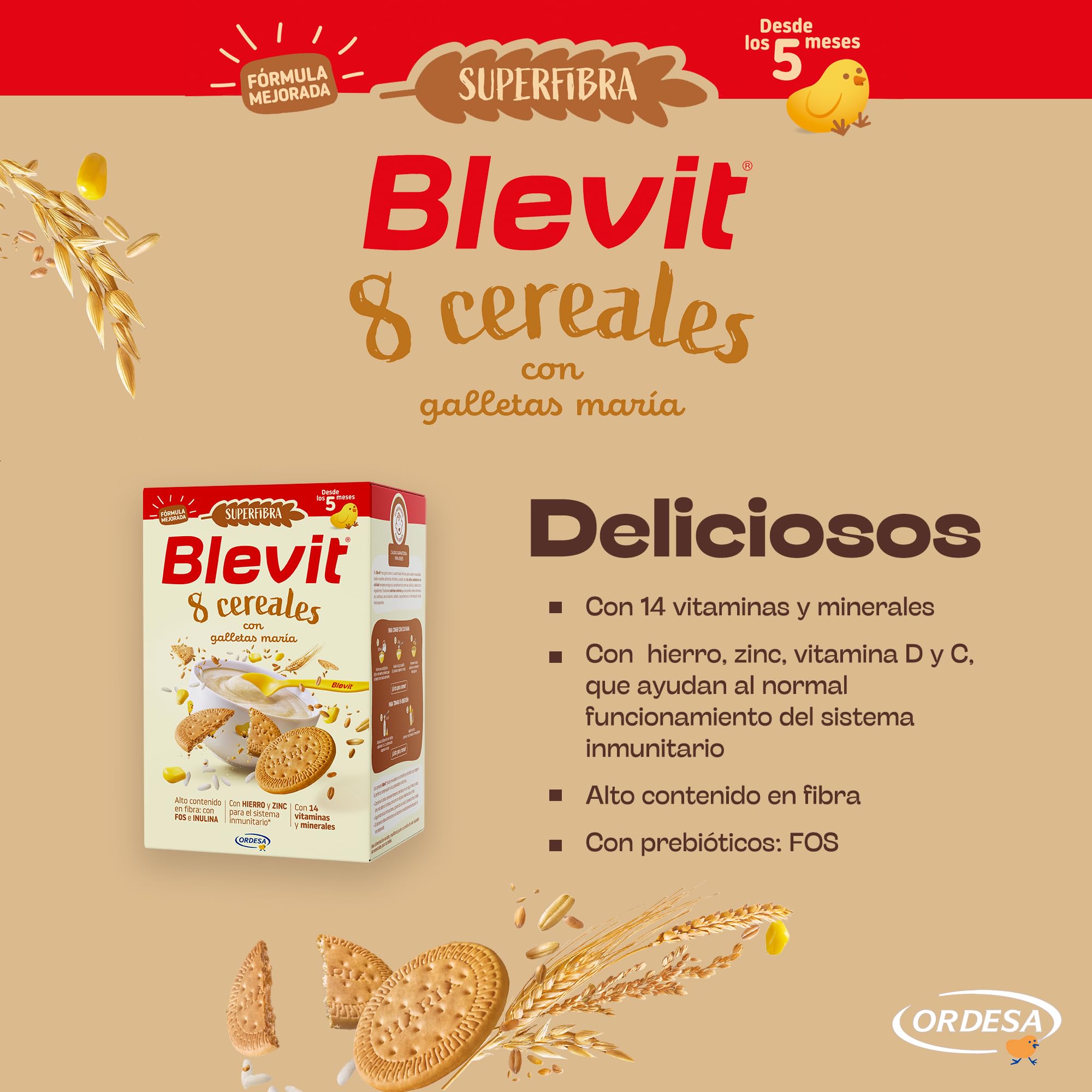 Blevit Superfibra 8 Cereales con Galletas María 500g Papilla para Bebé 5 Meses