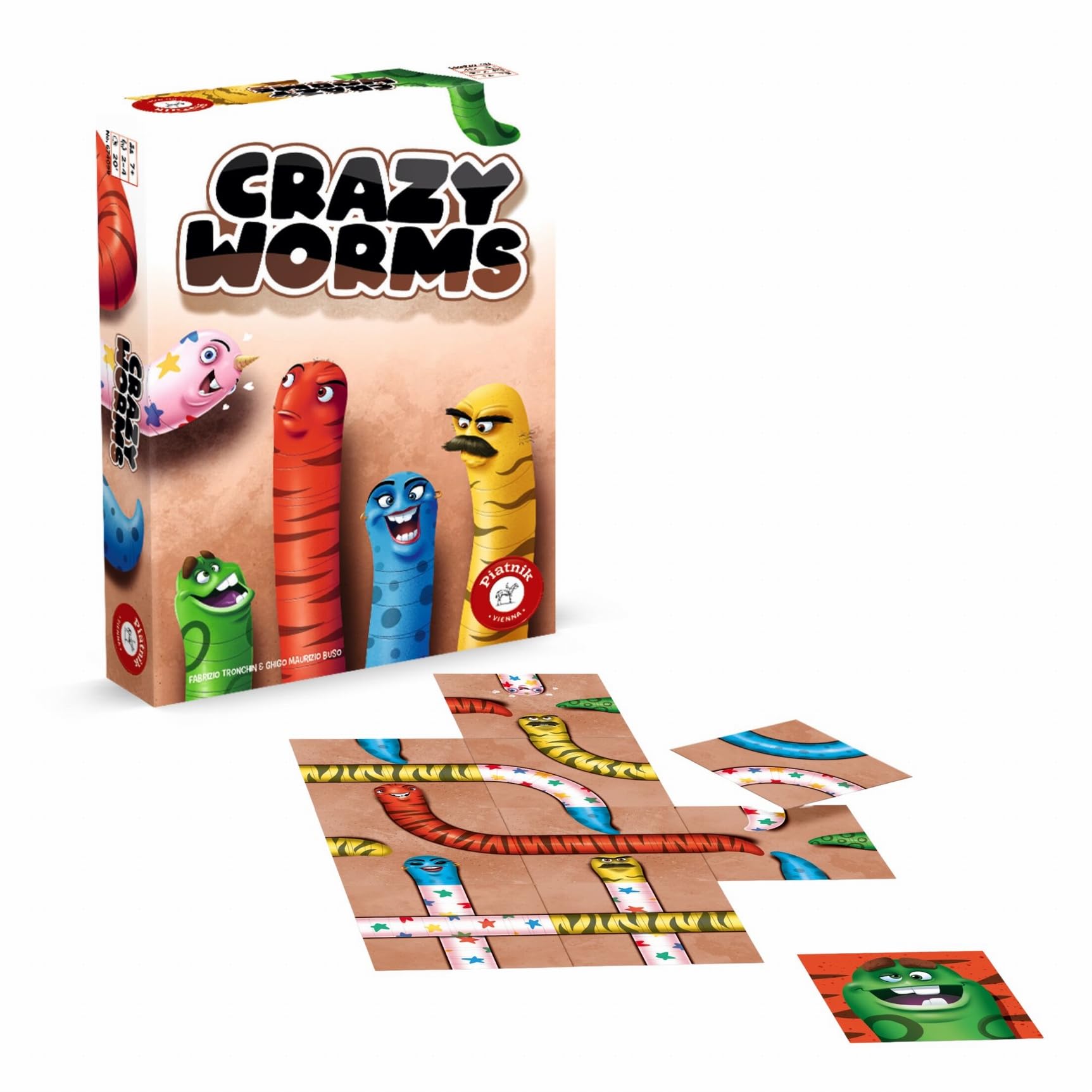 Crazy Worms - Auf die Würmer, fertig, los! Das lustige Plättchen Legespiel, Rot, Orange, Blau, Gelb, Grün