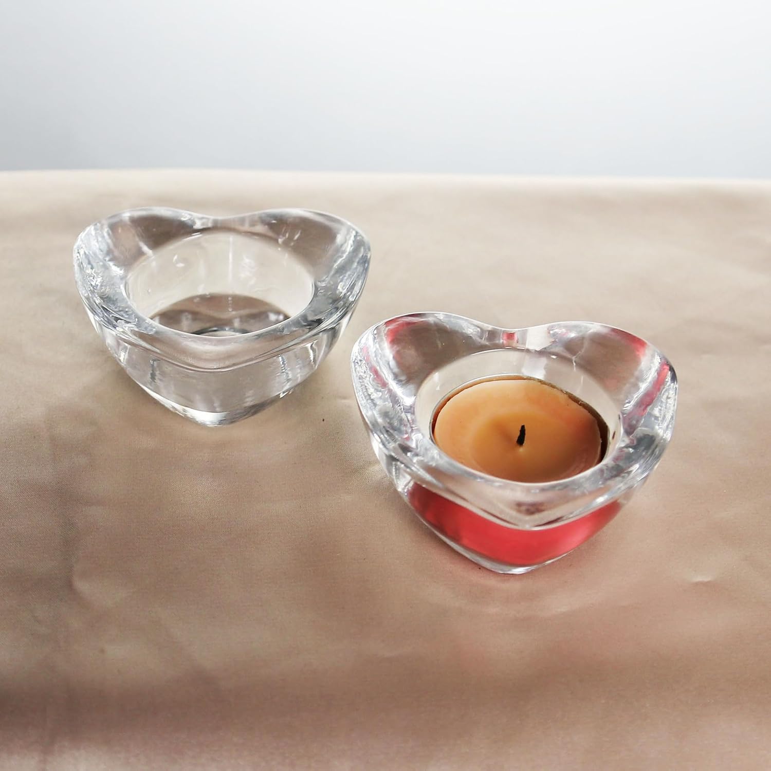 2 Pcsc Glass Tealight Candle Holder - Chunky Heart-Shaped for Wedding & Home Decor