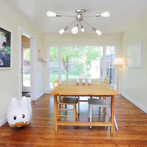 Miniatura 6 de ALISADABOY Lámpara Sputnik de níquel cepillado con 10 luces y 6 luces Sputnik para comedor, sala de estar, cocina, entrada