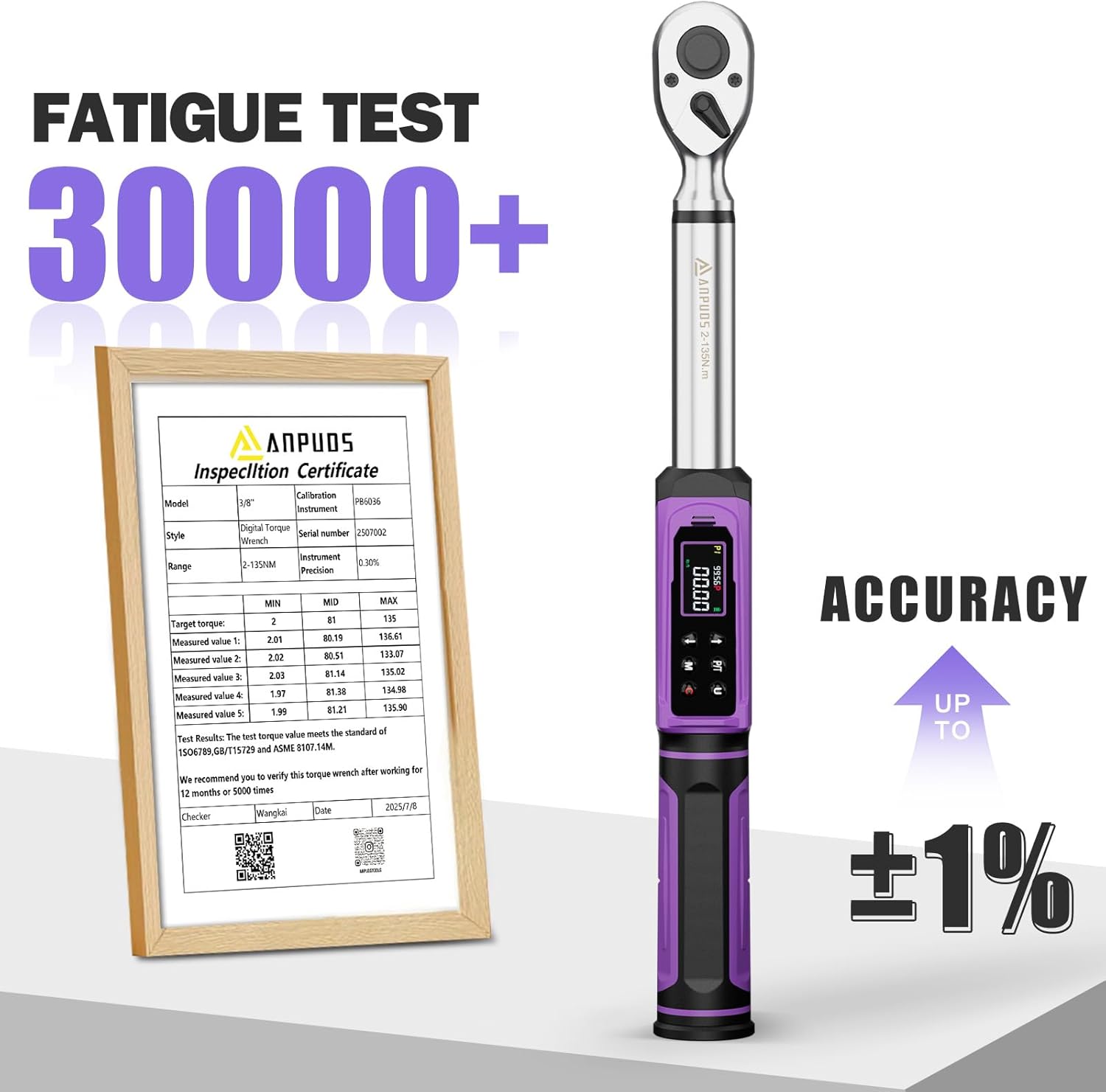 Digital Torque Wrench with calibration report and accuracy details