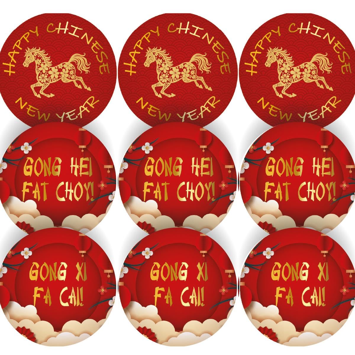 144 Happy Chinese New Year Celebration 30mm Glossy Stickers