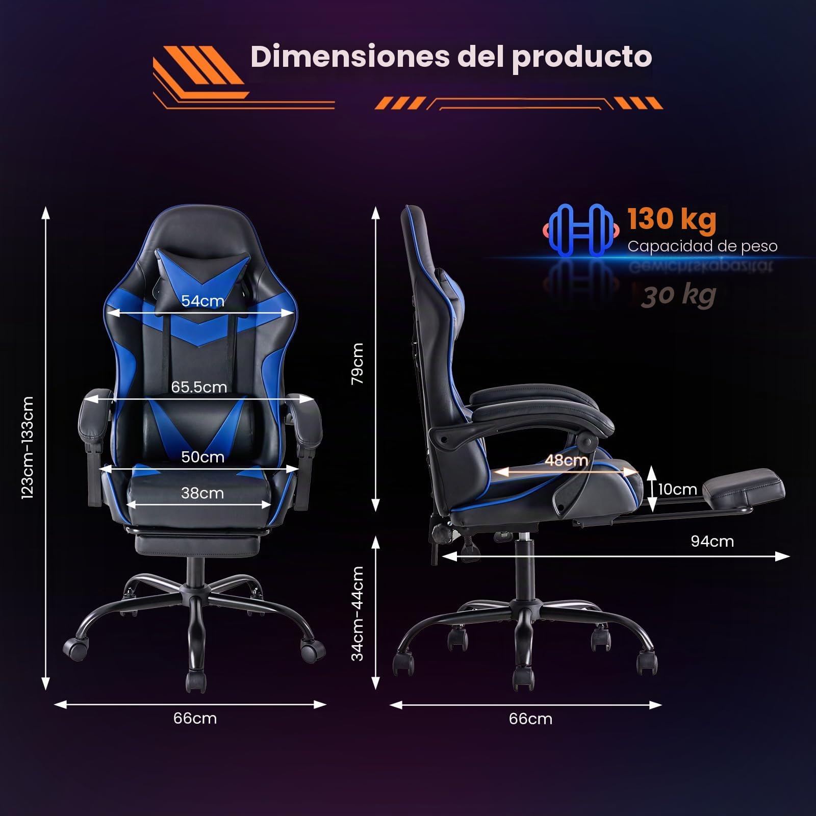 Sweetcrispy Silla de Gaming, Silla de Juegos con reposapiés, Soporte Lumbar, Silla ergonómica de PC, Silla de Oficina Ajustable en Altura, Silla de Ordenador, Silla de Escritorio giratoria, Azul