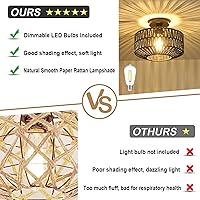 Vista 9 de Lámpara de ratán para montaje en techo, lámpara de techo bohemia con bombilla LED regulable, mini lámpara de araña de ratán tejida a mano