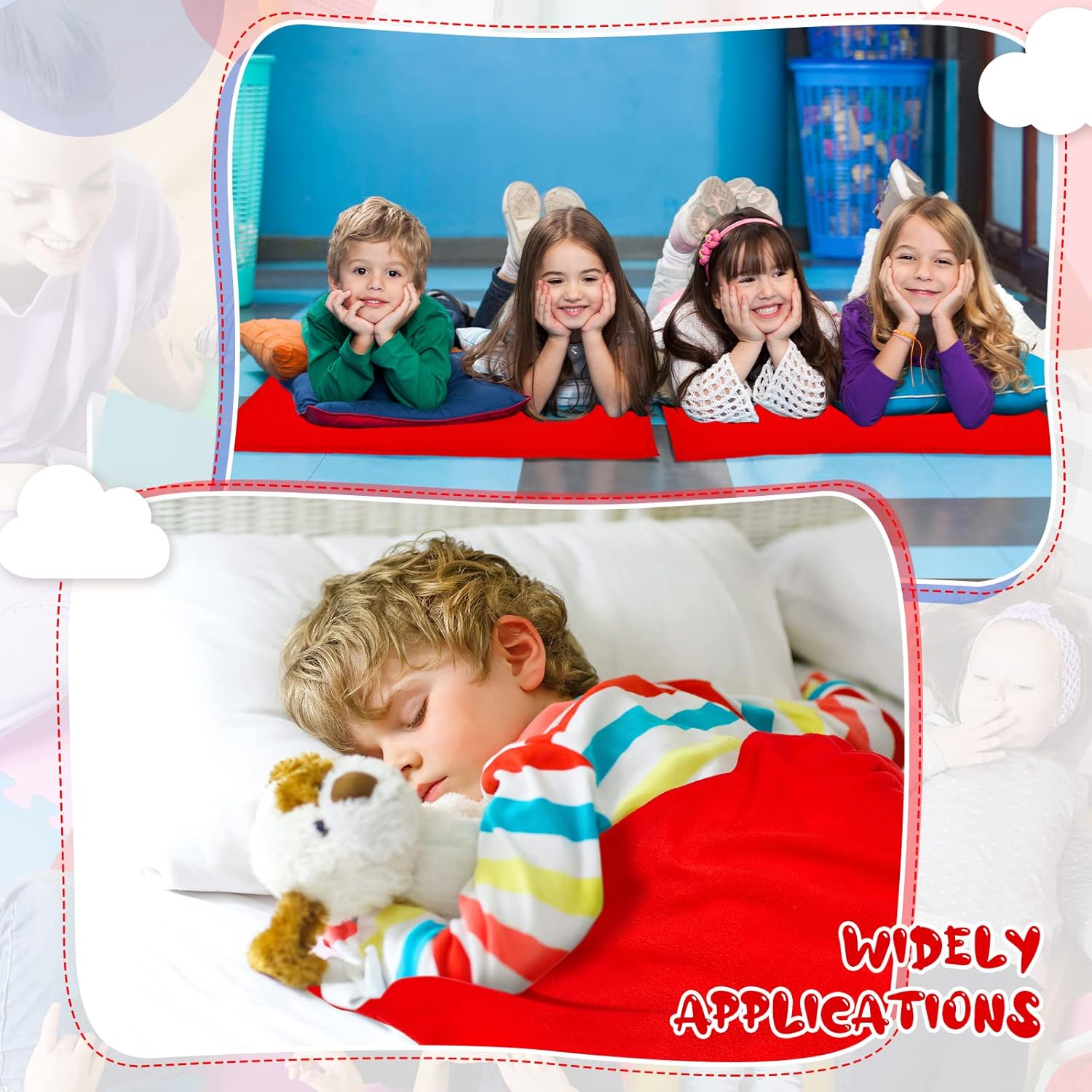 Juexica 8-Piece Daycare Cot Nap Blanket Set - Toddler & Kids Fleece Blankets, 36 x 48 Inch (Red)