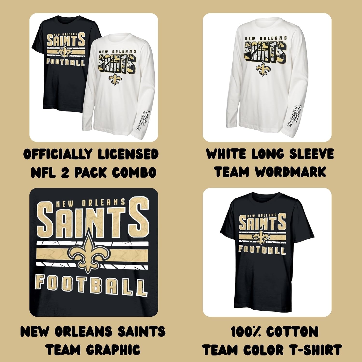 NFL Officially Licensed Kids Youth Boys 8-20 Primary Logo Wordmark in The Mix 2 Pack Long Sleeve T-Shirt Combo Set image 5