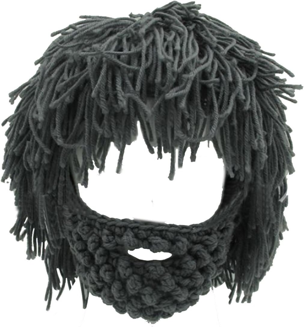 LerbenMen Women Knit Bearded Hats Handmade Wig Winter Warm Ski Mask Beanie (Gray)