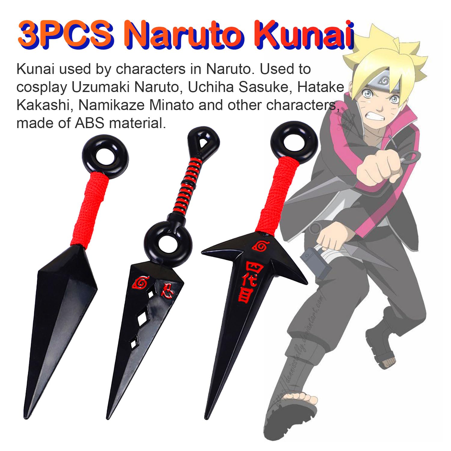 TecoKart 3 Pcs Kunai Anime Cosplay Props, Red Shurike Accessories for Anime Cosplays, Space Ninjutsu Kunai Cosplay Equipment, Japanese ABS Cosplays Prop(13cm/5.12in) - Image 2 thumbnail