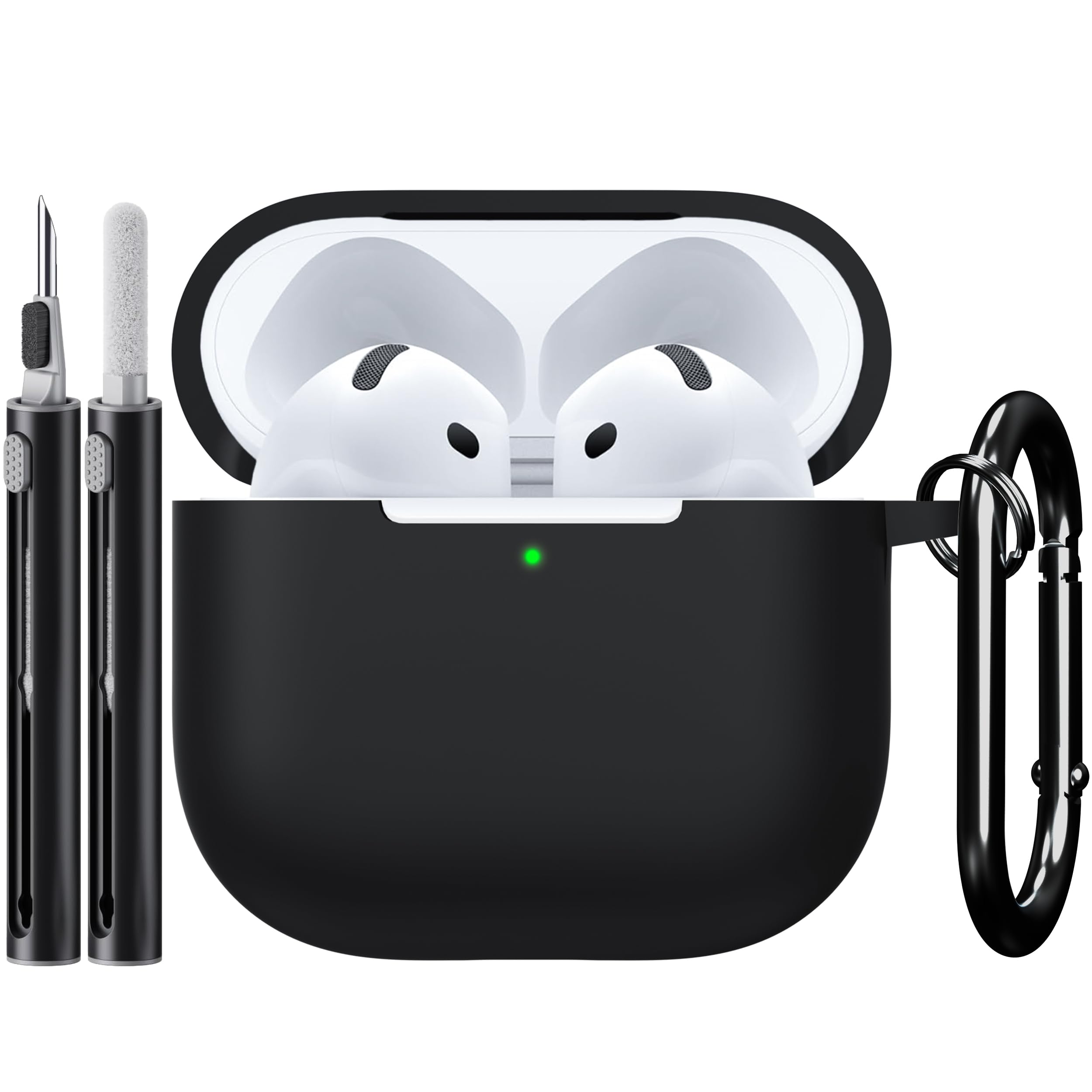 Sounce for Apple Airpods 4th Generation Case Cover(2024) | LED Visible | Cleaner Kit & Heavy-Duty Carabiner | Drop Protection | Anti-Scratch | 2.5mm Thick |Compatible with Airpods 4 Case for Women,Men