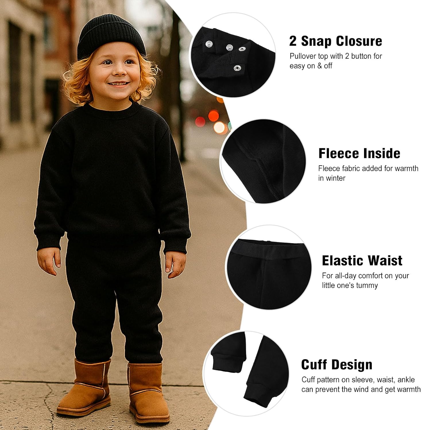 SOBOWO Toddler Baby Boy Clothes Winter Solid Long Sleeve Pullover Sweatshirt Pants 2Pcs Fall Outfits Sweatsuit Set 24M-6Y - Image 3