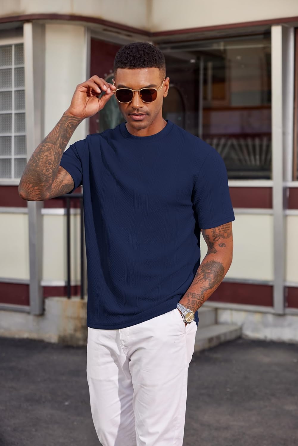 COOFANDY Men's T-Shirt Short Sleeve Crew Neck Textured Shirts Classic Knit Pullover Tees - Image 3