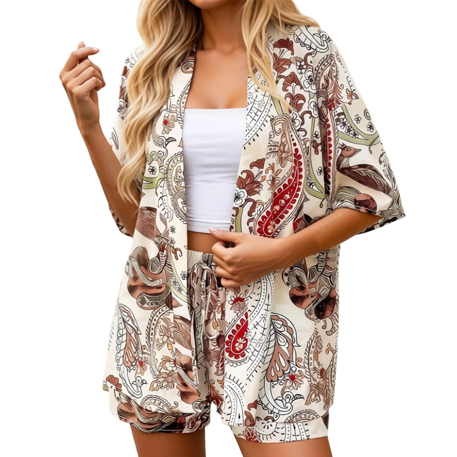 Ensemble deux pièces été imprimé floral chemise et short chic - 4