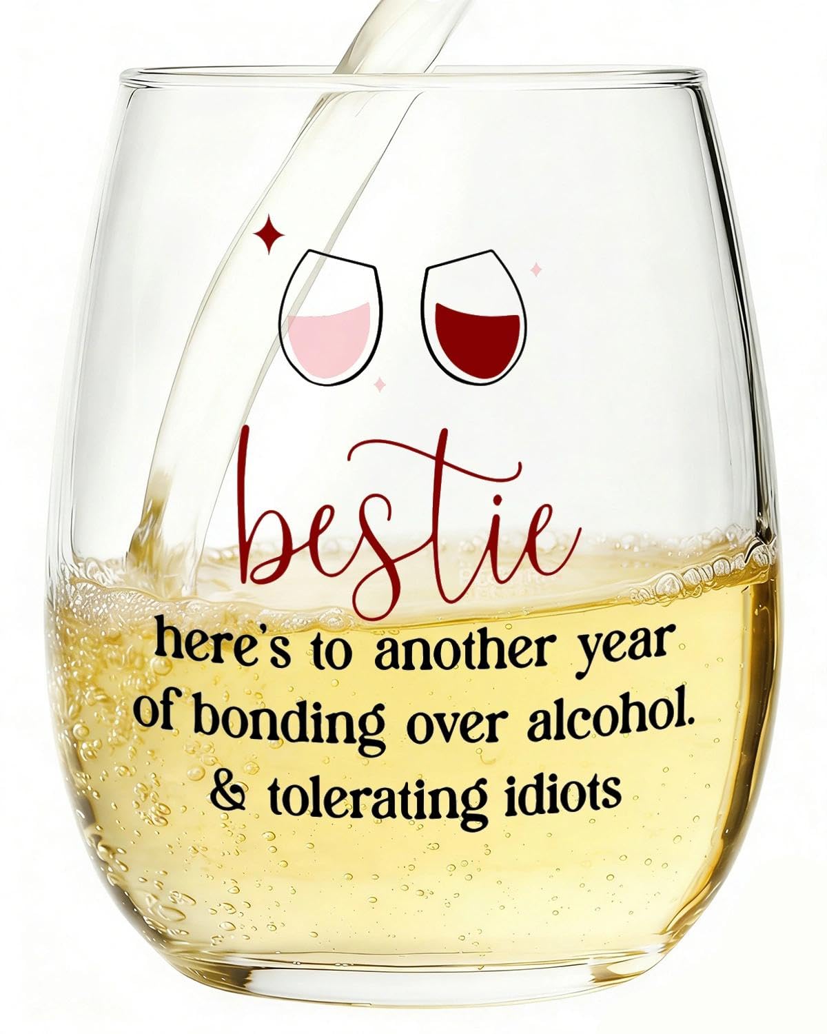 Sylona Bestie Era Stemless Glass Cup – Birthday Gift for Best Friend, Elegant Friendship Drinkware for Women Friends