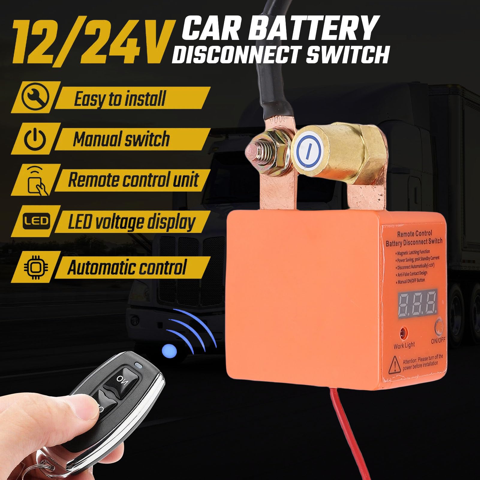 Fockety Interrupteur de Déconnexion de Batterie à Distance, 12 V 24 V 240 A, Télécommande pour Empêcher la Vidange de la Batterie, Interrupteur Antivol, de Coupure de