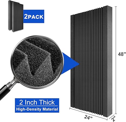 Miniatura 2 de Acoustic Panels Pack of 2, Sound Proof Foam Panels for Walls, Noise Sound Dampening Foam with Media Room Home Office Recording Room, Black, 48 x 24