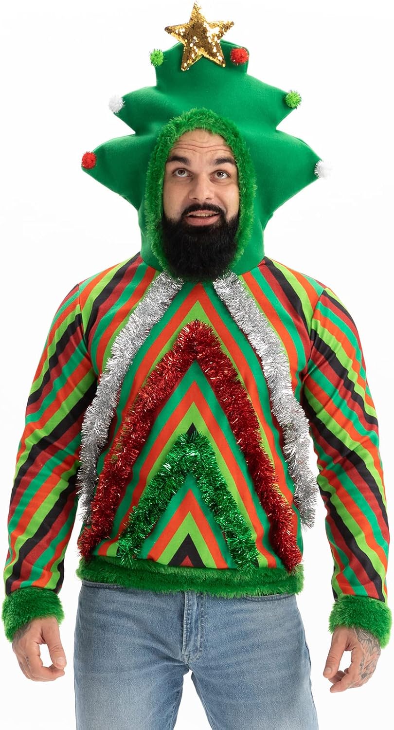 Ugly Christmas Sweater for Men, Hooded Unisex Women Xmas Hoodie Pullover for Party Festive Party