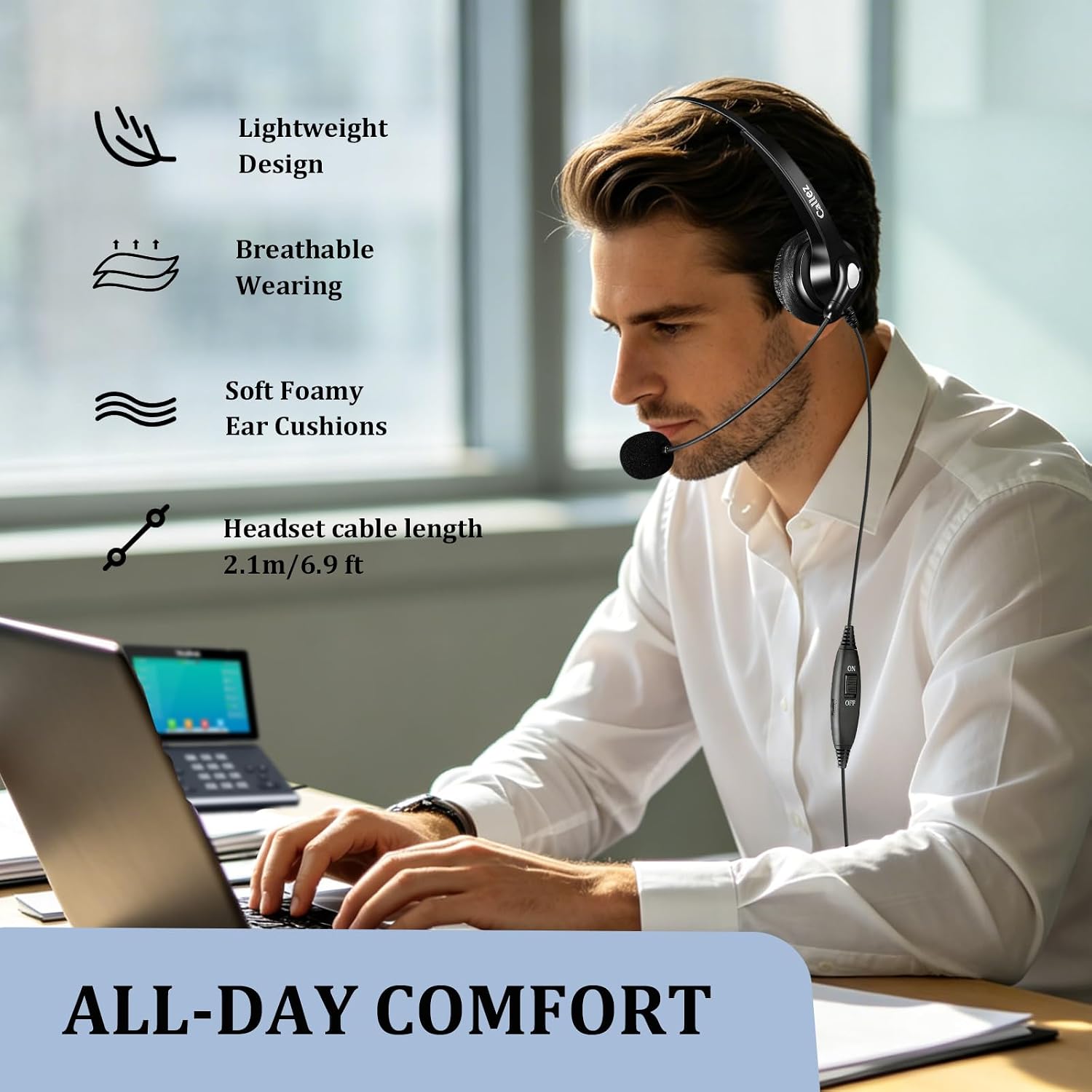 Callez Mono RJ9 Phone Headset with Noise Cancelling Mic for Avaya 1608 1616 | Telephone Headset, Volume Controls, Phone Headphone Work for Grandstream GXP2135 2170 Panasonic Ooma Office Landline Phones