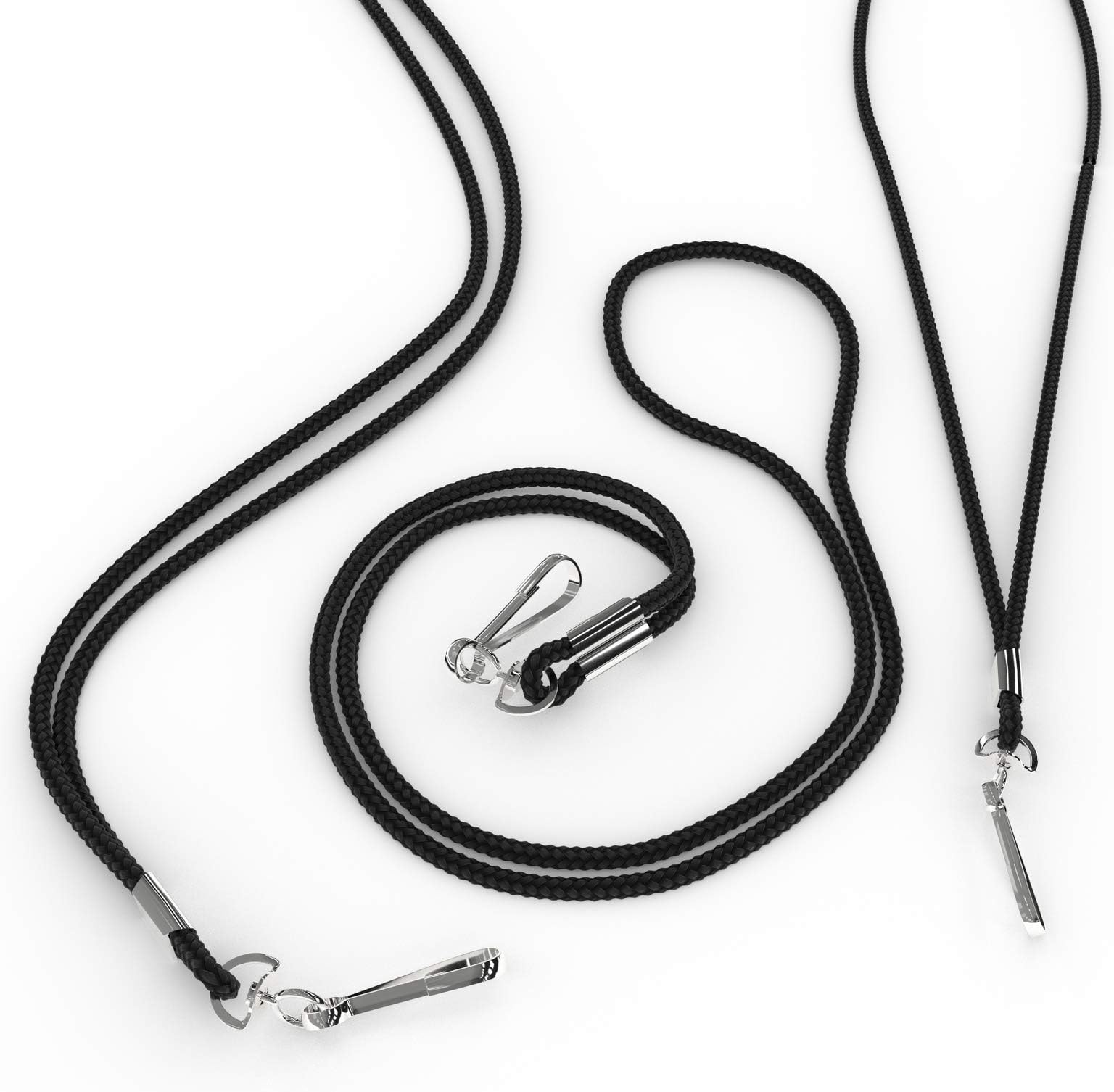Grandstand Ink - Black Neck Lanyard - Bulk (100pc) 1/8 Inch Round 36 Inch Long Braided Cord w/Swivel J-Hook Clip