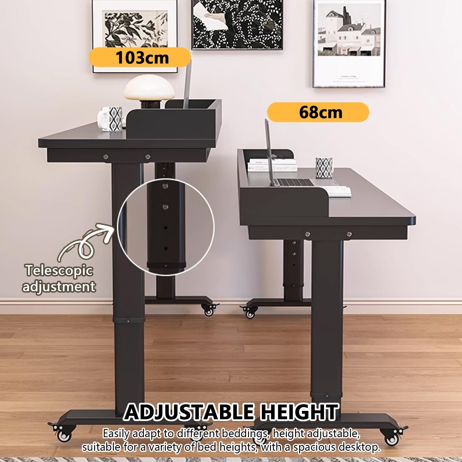 le Adjuble Biurko na łóżko z kółkami, stolik do przewijania, do użytku nad łóżkiem, biały, 43 cm x 104 cm x 28 cm, przenośny wortat do domu i biura