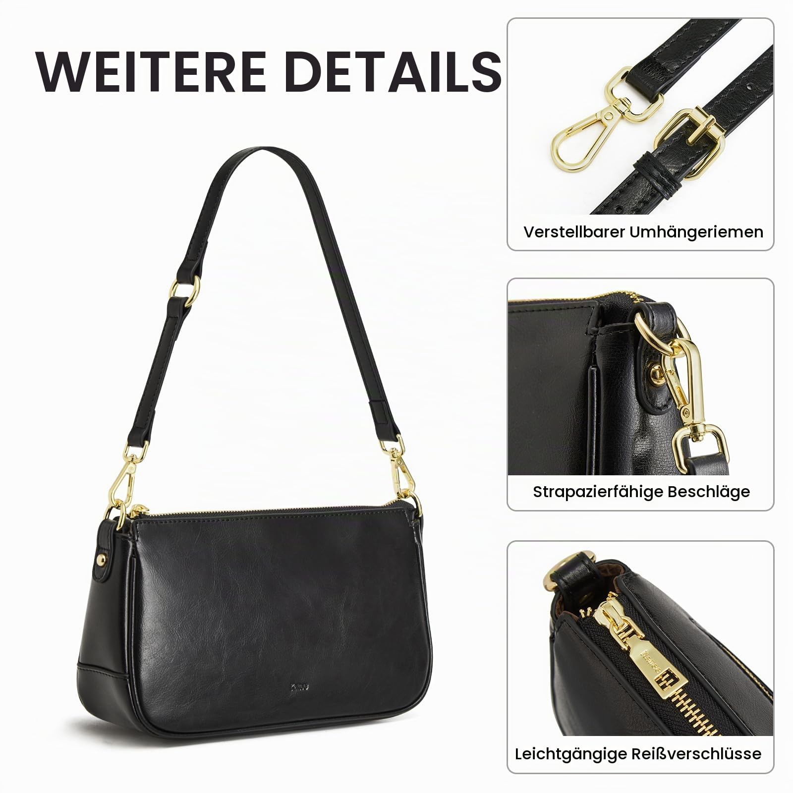 Kattee Handtasche Damen Klein, Umhängetasche Damen aus Echtem Leder, Crossbody Bag Damen, Retro Mini Hobo Bag für Dating Party Einkaufe