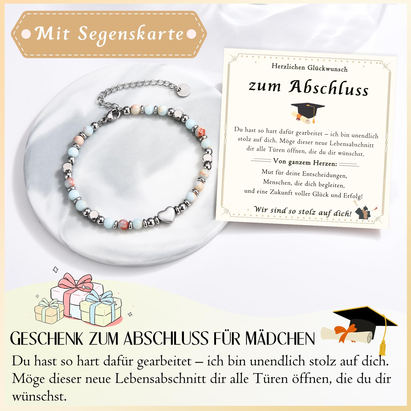 wynn's Abschluss Geschenk für Mädchen, Abschluss Armband Schulabschluss Geschenk für Mädchen Tochter Enkelin Nichte Schwester zum Abitur Bachelor Master mit Geschenkbox